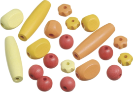 216023311- 20 stuks houten kralen mix geel/rood/oranje 10 tot 30mm