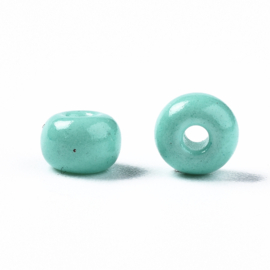 R65- 20gram (180st) glazen baking painted rocailles 4-5mm light sea green