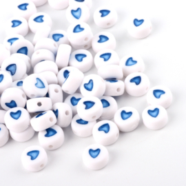 AMIX-hart- 30 stuks letterkralen hartjes blauw - als aanvulling voor letterkralen 7x4mm