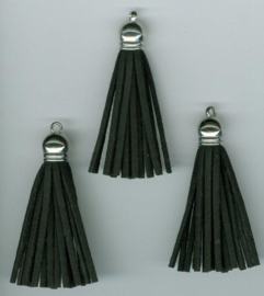 432102/1221- 3 kwastjes-tassel met cap suede van 5cm zwart