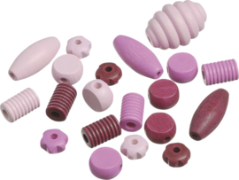 216023424- 20 stuks houten kralen mix roze tinten 10 tot 30mm