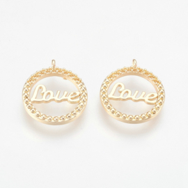 2 stuks hanger/bedel 18K gold plated Love 13mm  - echt verguld