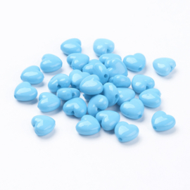 C132- 30 stuks acryl kralen hartjes 11x10mm blauw