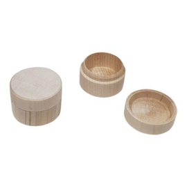 811715/0041- 10 x Houten Kistje voor ringen / oorbellen beukenhout Rond 4cmx2,8cm