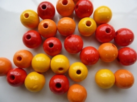 6022110- 15 stuks houten kralenmix 15mm geel/rood/oranje
