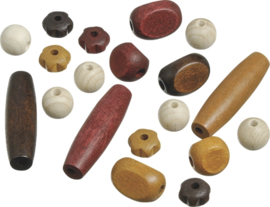 216023358- 20 stuks houten kralen mix bruin tinten 10 tot 30mm