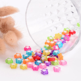 C40- 50 stuks acryl sterren bead-in-bead 9x10x4mm kleurenmix