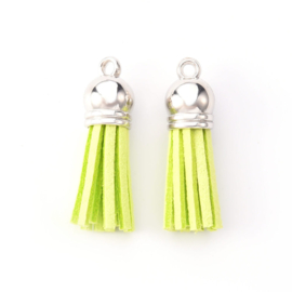 2 stuks kwastjes hangers suede 33mm licht limegroen zilver