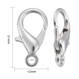 10 stuks karabijnersluitingen 21mm zilverkleur + dubbele ringetjes