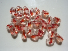 P.48- 30 stuks glaskralen gevlekt rood 10x5x6mm licht getorst