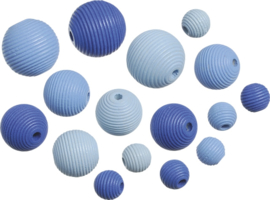 216023134- 20 stuks houten kralen mix geribbeld blauw 10 tot 20mm