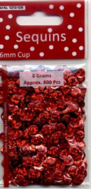 CE420001/1233- 8 gram (ca. 800 stuks) pailletten facon 6mm hologram rood