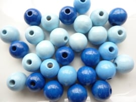 6013507- 15 stuks houten kralenmix 15mm blauw tinten