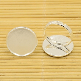 K44- verstelbare ring met glass cabochon - 20mm zilver