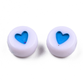 AMIX-hart- 30 stuks letterkralen hartjes blauw - als aanvulling voor letterkralen 7x4mm