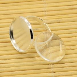 K44- verstelbare ring met glass cabochon - 20mm zilver