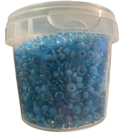500 gram glaskralenmix 3 tot 6mm blauw tinten