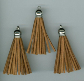 432102/1223- 3 kwastjes-tassel met cap suede van 5cm lichtbruin