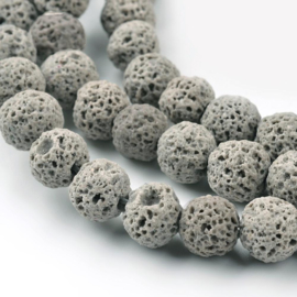 C401- ca. 50 stuks imitatie gemstone natural lava kralen 8mm grijs