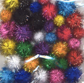 CE800600/3322- 33 stuks pompom glitter kleurenmix 1.5 tot 2cm