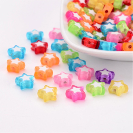 C40- 50 stuks acryl sterren bead-in-bead 9x10x4mm kleurenmix