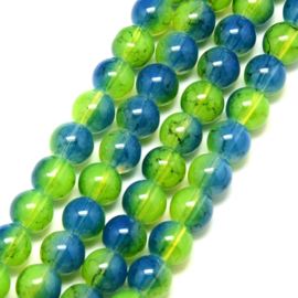 C221- ruim 90 stuks painted glaskralen imitatie opalite 6mm bleu/green/yellow