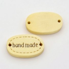 10 stuks houten labels met tekst 'handmade' 19x11mm