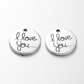 4 stuks metalen bedels tekst i love you 20mm zilver