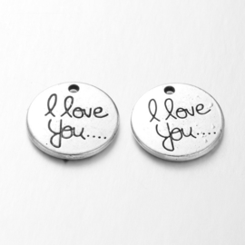 4 stuks metalen bedels tekst i love you 20mm zilver