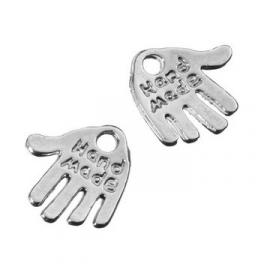 D43- 10 stuks hangers/bedels handje met tekst `handmade` 13mm