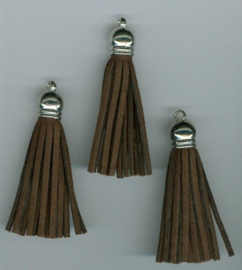 432102/1222- 3 kwastjes-tassel met cap suede van 5cm donkerbruin