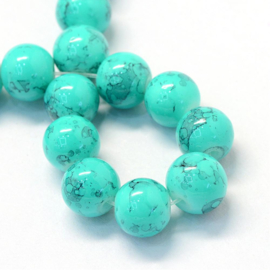 C105- 20 stuks painted marmer glaskralen van 10mm turquoise