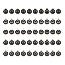 50 stuks hanger/bedels sterrenbeeld libra (weegschaal) 12mm emaille zwart/goud