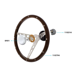 15" Woodgrain Steering Wheel For 3-Bolt Hubs