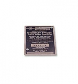Door Post ID Plate.  1953.  Chevrolet