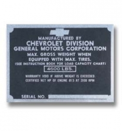 Door Post ID Plate.  1947-49.  Chevrolet