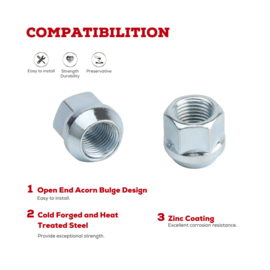 Open Wiel moeren  9/16-18"  Arcorn Lug Cone Seat 3/4" Hex.