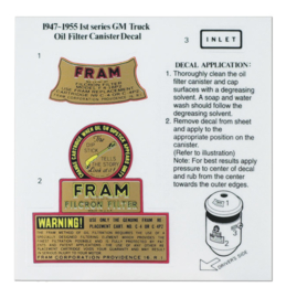 1947-55  GM. Oil Filter Canister decal,  Fram