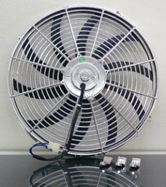 Electric Fan, 16" Universal - Chrome - 12 volt