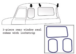 Achterraam Rubber  &  2 Hoek raam Rubber .   Zwart lock strip  1947-55