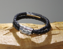 Bracelet manchette en cordon de cuir tissé naturel avec texte personnalisé, coordonnées GPS