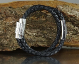 Bracelet manchette en cordon de cuir tissé naturel avec texte personnalisé, coordonnées GPS