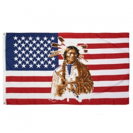 Vlag Amerika,  Indiaan met pijp 90x150cm.