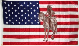 Vlag Amerika - Indiaan met Speer te paard