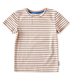 Boys T Short Sleeve Blue Orange Stripe, Little Label