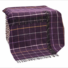 Merino Lamswollen deken in Aubergine / Donkerpaarse ruit