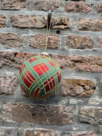 Rood/Groen geruiten glazen kerstbal