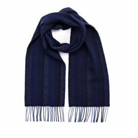 2437 John Hanly Merino/Cashmere sjaal Visgraat Navy STRIPED