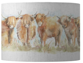 30 cm Staande/Hang- Lampenkap Schotse Hooglanders aquarel