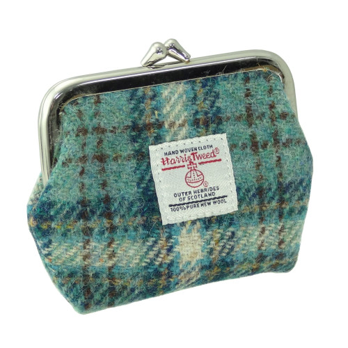 GA Harris Tweed portemonnee Duck Egg & Cream check